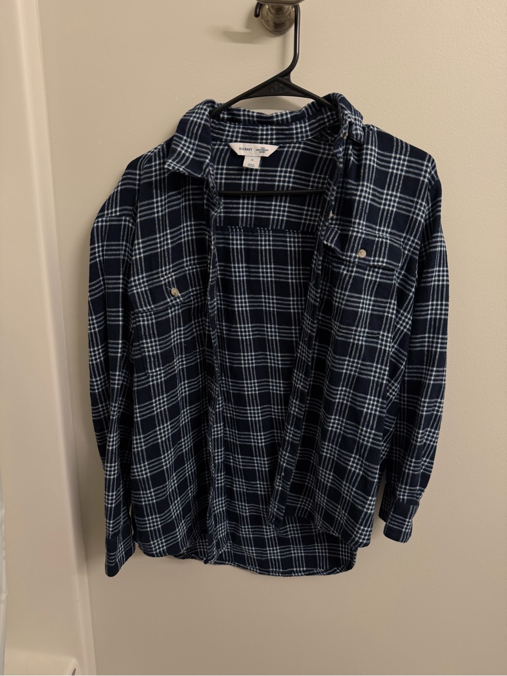 Old Navy Navy & White Plaid Button-Up Shirt